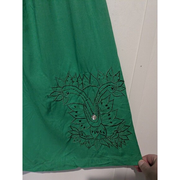 Vintage Dalin Bold Green Culottes Pants 80s Rayon High Rise Gauchos Emb W28 M/L - Picture 2 of 7